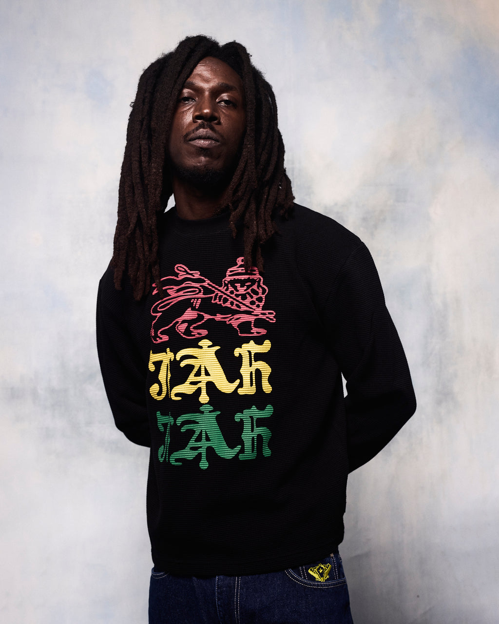 Jah Jah Lion Waffle Long Sleeve Black