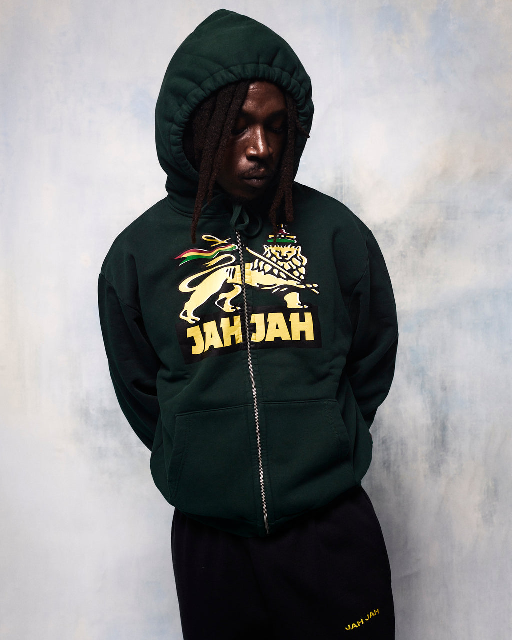 Lion Statue Zip Hoodie Forest Green - Jah Jah Studio